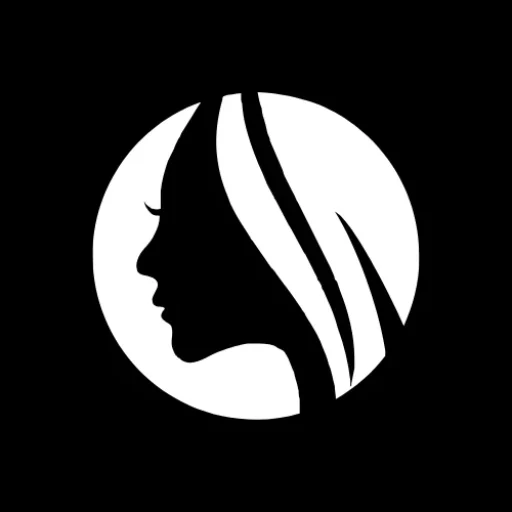 Butterfly haircut logo with a woman silhouette and flowing layered hair